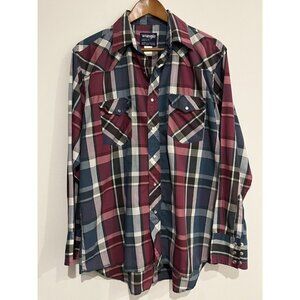 Vintage Wrangler Men’s Button-Up Western Shirt Pearl Snaps Plain 16.5 X 35 Large